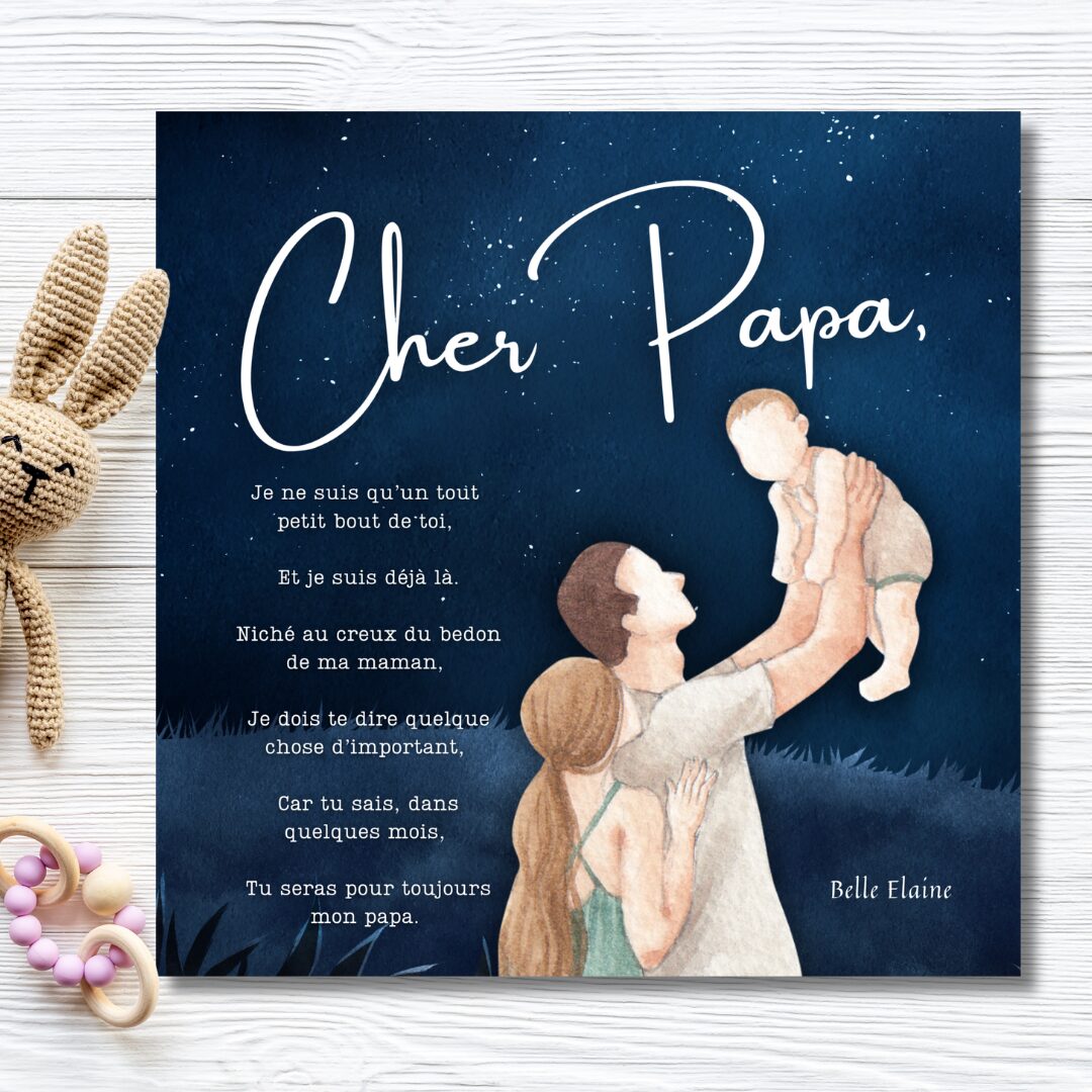 belle elaine auteure auteur québécois québécoise livre enfant jeunesse album québec local trois-rivières idée cadeau enfant bébé je depense local Cher papa annonce grossesse cadeau shower