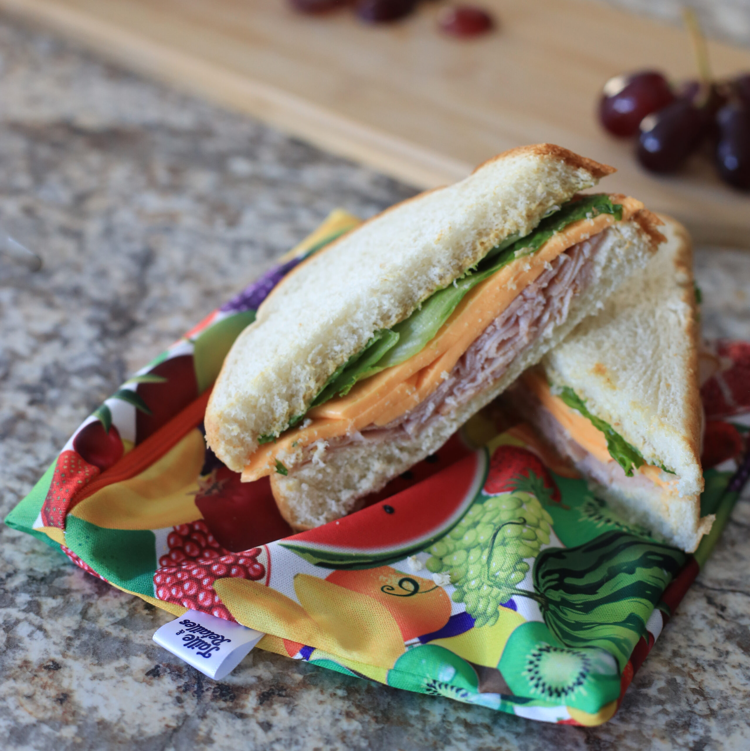Sac sandwich Taille & Retailles en tissu Fruits avec sandwich (carré)
